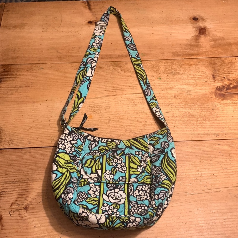 Vera Bradley Island Blooms Crossbody Purse Handbag Teal, Green, and Blue